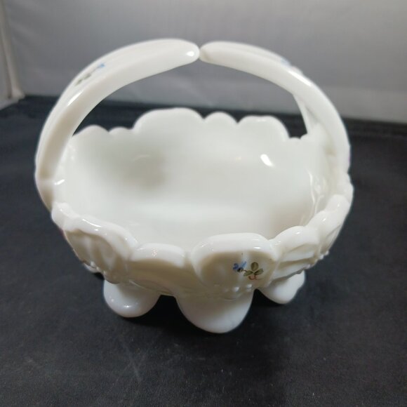 Westmoreland Vintage Milk Glass Basket w/ Roses and Split Decorative Hand - Picture 1 of 13